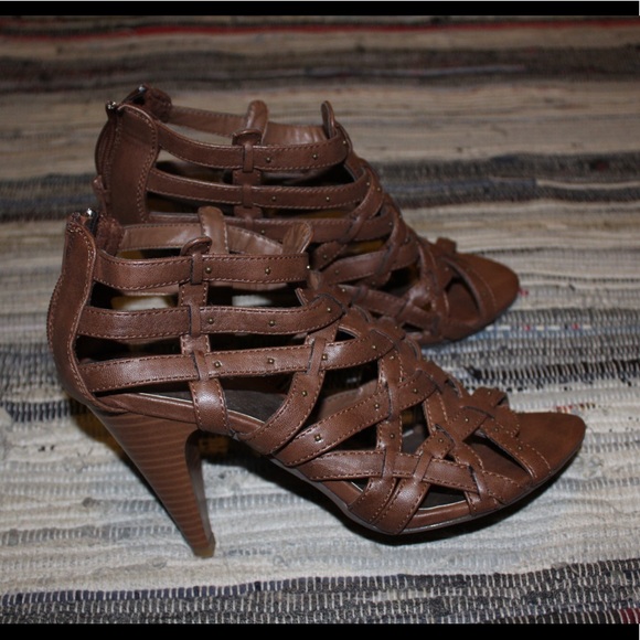Brown Leather Gladiator Heels - Picture 2 of 3
